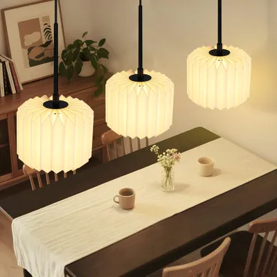 Immagine prodotto di ZMH lampada a sospensione tavolo da pranzo sospensione lampada paralume carta 3 fiamme lungo lampada a sospensione G9 lampada a sospensione vintage altezza regolabile senza lampadina