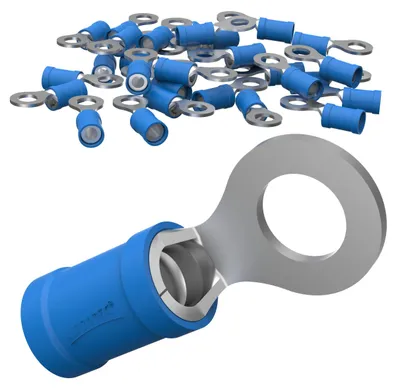 Productafbeelding van AUPROTEC 25 stuks ringkabelschoenen, 1,5-2,5 mm², blauw, gatdiameter M8, geïsoleerde PVC, koperen kabelverbinder, verzinkt