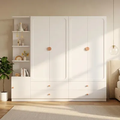 Productafbeelding van Kledingkast, 200x225x45 cm, met 3 kledingroedes, 4 lades, veel opbergruimte, modern design, AI-gegenereerde afbeelding