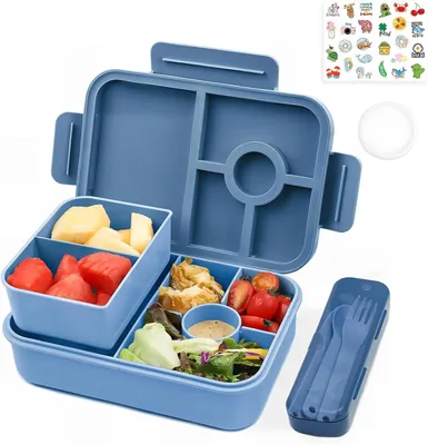 Productafbeelding van Kinderen Lunchbox 1300 ml - 3-delige Bento Box met 4 Compartimenten - Lekvrij en Magnetronbestendig