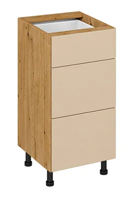 Produktbild von Küchenunterschrank 60 cm Beige Matt mit 3 Schubladen - LOVO D60S3 grifflos Push-to-Open