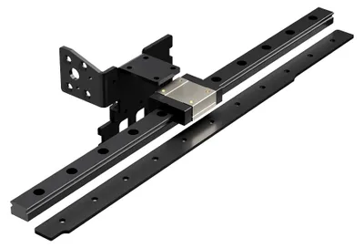 A product shot of a linear rail guide set for a 3D printer.