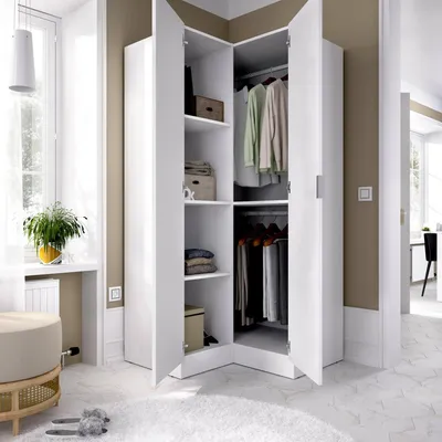 Image de Aser - Armoire 2 Portes, 91x184h cm Blanche, Porte-manteaux