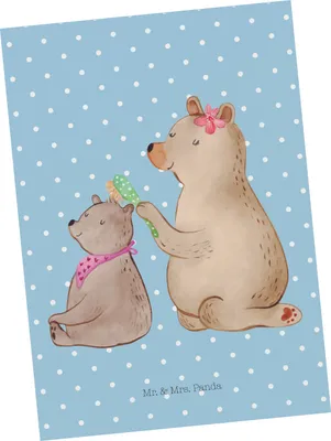 Produktbild von Mr. & Mrs. Panda bildkarte Bär Kind - Blau Pastell - Geschenk, Ansichtskarten, Muttertag, Postkarten, Mutter, Grußkarte, Familie, Kunstkarten, Postkarte, Fotokarte, Mama