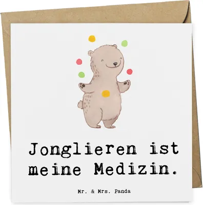 Produktbild von Mr. & Mrs. Panda Klappkarte Bär Jonglieren - Weiß - Geschenk, Jongleur, Artistik, anlasskarte, Glückwunschkarte, Zirkus, faltkarte, doppelkarte, Grußkarte