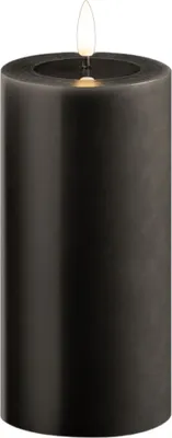 Produktbild von Große LED Stumpenkerze mit Timer grau 7,5cm ø 15cm Höhe - 2 AA Batterien nötig LED Echtwachskerze mit Flackereffekt flammenlose Stumpenkerze - LED Kerze groß Weihnachtsbeleuchtung