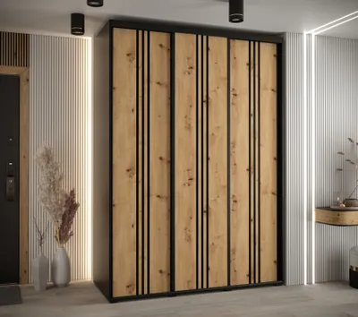 Obrázok produktu pre Šatníková skriňa YVONA 6 - 180/60 cm, čierna / dub artisan / čierna