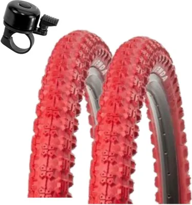 Image de 2 pneus de vélo Kenda 20" BMX K-50 rouges 57-406 (20 x 2,125) avec sonnette de vélo maxxi4you