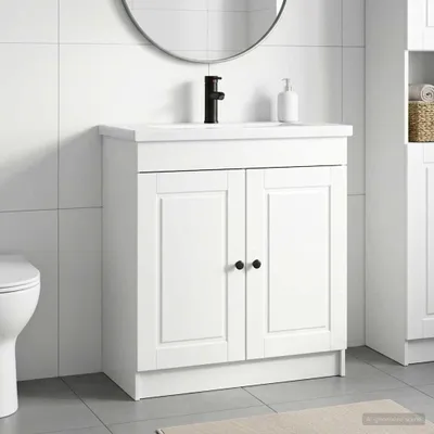 Image de Ensemble de meubles de salle de bain "Exclusive" - Finition blanche laquée - Dimensions : 78,5 x 37,5 x 81 cm