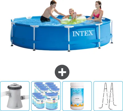 Produktbild von Intex Rundrahmen-Schwimmbecken – 305 x 76 cm – Blau – inklusive Pumpe Filter - Chlor - Leiter