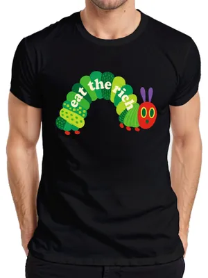 Immagine prodotto di T-shirt "Eat The Rich Raupe Hungrig Nimmersatt", parodia, con scritta sarcastica, per uomo, colore nero, taglia XL