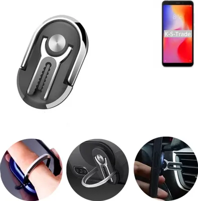 Produktbild von K-S-Trade 3in1 Smartphone-Ring Handy-Ring kompatibel mit Xiaomi Redmi 6 Pro Fingerhalterung  Handyring Tischständer Lüftungsgitter-Halterung Tisch