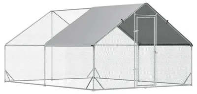 Produktbild von Hühnergehege Garten - Outdoor Hühnerstall - Verzinkter Stahlrahmen - Wasserdichte Abdeckung - Sechskantdraht - 3x4x2 m - Silber