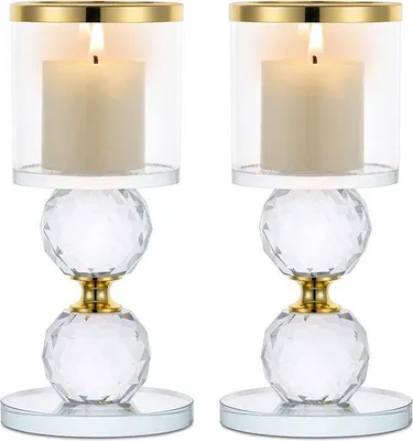 Zdjęcie produktu dla Zestaw 2 świeczników Unyqoos® Kristall-Glas – złoty, wysokość 15,3 cm, średnica otworu na świecę 5 cm, przeznaczony do świec stołowych, LED i pływających