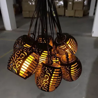 LED-Solar-Lichterkette, Flammenbälle, 120 LEDs, schwarz, wasserdicht