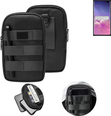 Produktbild von K-S-Trade Holster Gürtel Tasche kompatibel mit Samsung Galaxy S10+ (DUOS) Handy Tasche Schutz Hülle dunkel-grau viele Fächer, 1x