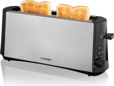Produktbild von Cloer 3810 Langschlitztoaster, 880 W für 2 Toastscheiben mit "Graubrot-Funktion" zum Toasten von verschiedenen Brotsorten, Brötchenaufsatz,