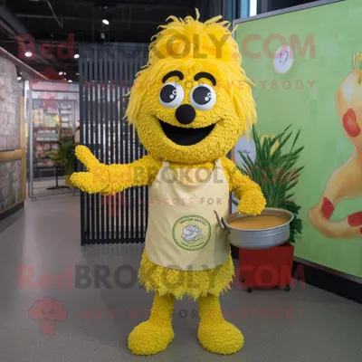 Immagine prodotto di Personaggio del costume della mascotte REDBROKOLY Paella gialla vestito con pagliaccetto e spille