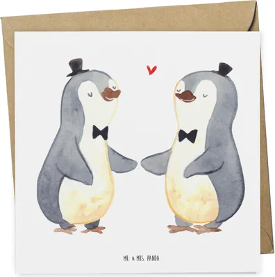 Produktbild von Mr. & Mrs. Panda doppelkarte Pinguine Gay Pride - Weiß - Geschenk, Glückwunschkarte, faltkarte, anlasskarte, Grußkarte, Hochzeitskarte, Klappkarte