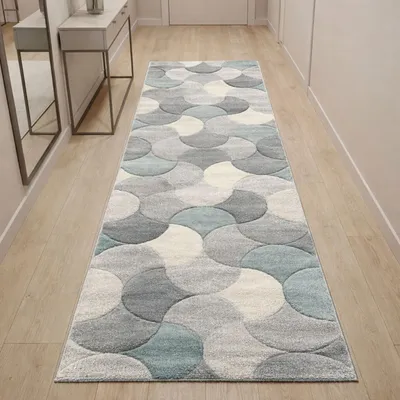 Produktbild von Moderner Teppichläufer in Grau Türkis mit Konturenschnitt für Flur Größe - 80 x 300 cm