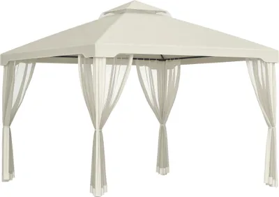 Produktbild von Outsunny Gartenpavillon Pavillon Gartenzelt mit 4 Seitenwänden 3 x 3 m Cremeweiß