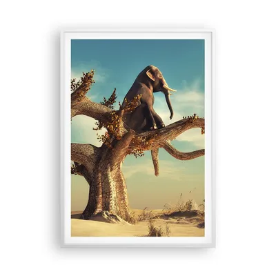 Produktbild von Gerahmtes Poster - Weißer Rahmen - Sitzen Elefant Baum - 70x100 cm - Wand Bild - Wanddeko - Wandbilder - Kunstposter - Wandposter - Bilderrahmen - Bilder - Kunstdruck - Wandbild - P2WPA70x100-4345