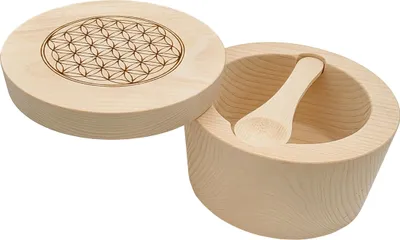 Produktbild von Holzdose Gewürzdose Salzdose mit Löffel Zirbe unbehandelt optionales Design V-40.10-052