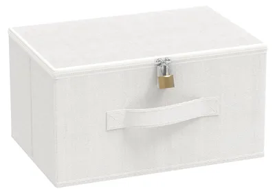 Produktbild von Abschließbare Aufbewahrungsbox mit Deckel, faltbar, Kleiderschrank-Organizer mit Stoffgriffen, weiß, 30 x 20 x 15 cm