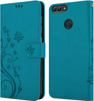 Obrázek produktu pro Cadorabo Case for Huawei P SMART 2018 / Enjoy 7S Protective Cover in Blue Pouzdro na mobilní telefon Kryt pouzdro Flowers Flower