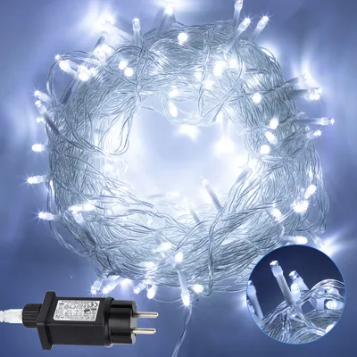Zdjęcie produktu dla Jayseuw lampki choinkowe LED 10M 100LEDs IP44 z 8 trybami do użytku w ogrodzie na przyjęciach bożonarodzeniowych, efekt migoczącej gwiazdy, dekoracja zimna biel