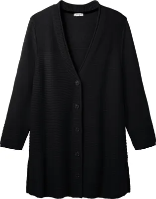 Produktbild von sheego Damen Große Größen Longstrickjacke im Strukturmix, mit V-Ausschnitt Basicmode sportlich -