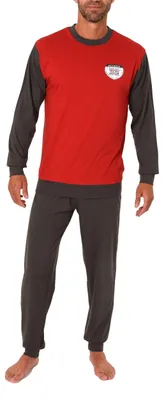 Produktbild von Lässiger Herren langarm Schlafanzug Homewear mit Bündchen Pyjama Hausanzug ; rot , 54