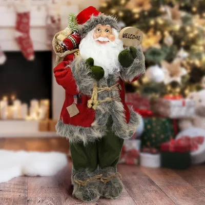 Produktbild von Große Weihnachtsmannfigur 48 cm - Perfekte Weihnachtsdekoration mit Uhr