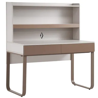 Produktbild von BEAUTYSOFA Moderner Arbeitstisch BOREO Schreibtisch 120 cm mit Aufsatz, 2 Schubladen, Metallbeine, Kaschmir/Cappuccino
