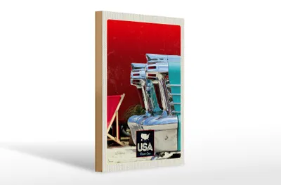 Produktbild von Holzschild Reise 20x30cm Amerika Oldtimer blau silber Urlaub