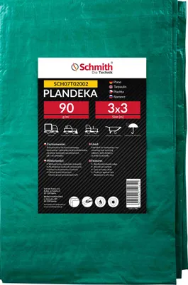 Zdjęcie produktu dla Plastikowa plandeka, 3x3 metry, 90 g/m², wodoodporna, odporna na rozdarcia, plandeka budowlana, plandeka ochronna, plandeka ogrodowa z oczkami. Schmith