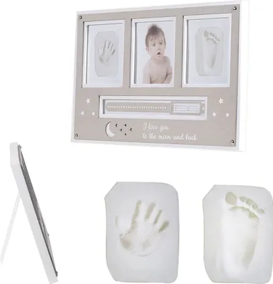 Produktbild von Cangaroo Baby Hand- und Fußabdruckset, Fotorahmen aus Holz, für 2 Abdrücke beige