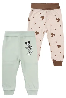 Produktbild von Disney Mickey Mouse Baby Hose für Jungen und Mädchen - Babyhose Babykleidung Braun Hellgrün (2er Pack) 86-92