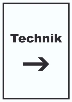 Produktbild von Technik Schild mit Text und Richtungspfeil rechts Hauswirtschaftsraum hochkant A1 Rückseite selbstklebend