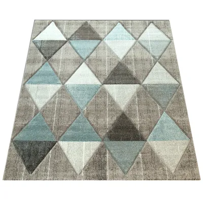 Produktbild von Designer Teppich Modern Konturenschnitt Pastellfarben Rauten Design Beige Blau Grösse 120x170 cm