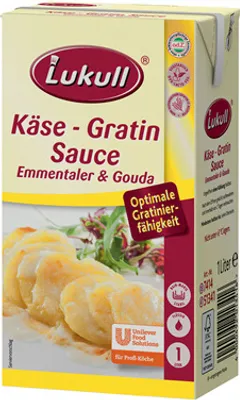 Produktbild von Lukull Käse Gratin Sauce mit Emmentaler & Gouda 6 x 1 l