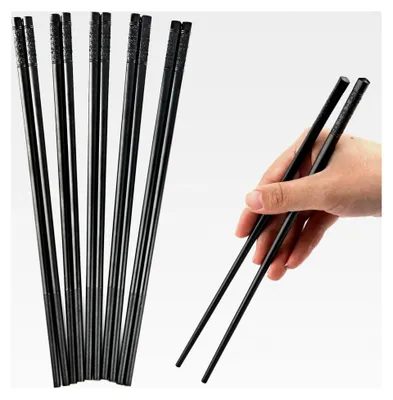 Produktbild von Essstäbchen, 5 Paar, Spülmaschinenfest, Wiederverwendbar, Schwarz, Rutschfest für Chinesische und Japanische Küche (24 cm)