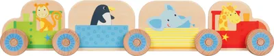 Produktbild von goki 58437 Zug-Bauset Mein kleiner Zug Lokomotive 12,5 x 4,5 x 9 cm, 16 Teile, Holz, mehrfarbig (1 Set)
