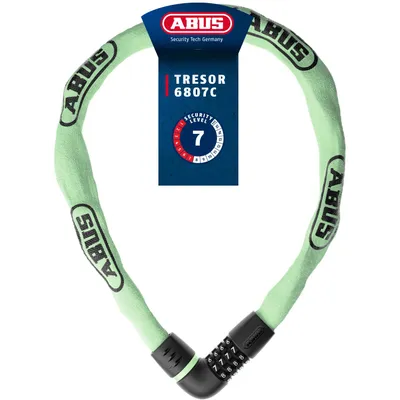 Produktbild von ABUS Kettenschloss Tresor 6807C - Zahlenschloss mit 360°-Bolzen, 7 mm starke Stahlkette, 4-stelliger Zahlencode - Fahrradschloss mit Sicherheitslevel 7 - Länge 110 cm, grün