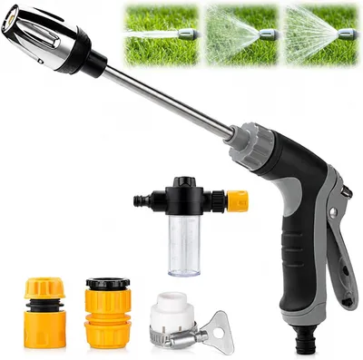Produktbild von Neuer Hochdrucksprühkopf für Gartenschläuche mit Metallverbindungen, Power Jet Hochdruckpistole, Gartenschlauch/Sprühkopf, passend für jeden Gartenschlauch (schwarz)