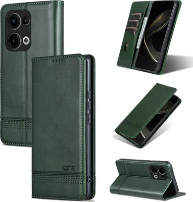 Produktbild von Leder Hülle für Oppo Reno13, Klapphüllen Brieftasche Magnetverschluss Ständer Schutzhülle Grün