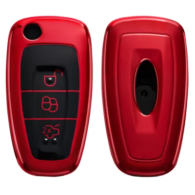 Produktbild von kwmobile Autoschlüssel Hülle kompatibel mit Ford 3-Tasten Klapp Autoschlüssel - Schlüsselhülle Silikon Cover - Hochglanz Rot
