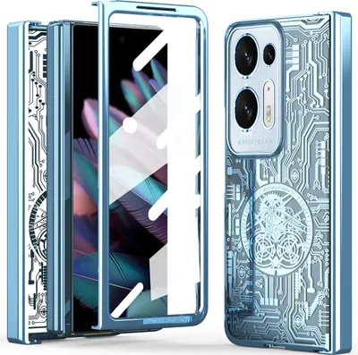 Obrázek produktu pro galvanizovaná pouzdro pro Oppo Find N2, ochrana pantu, průhledné pouzdro s fólií na displej modré
