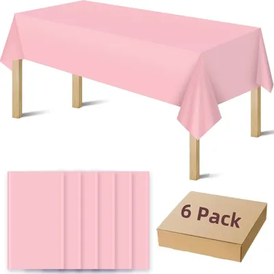 Produktbild von 6er-Pack rosa Plastiktischdecken, Einwegtischdecken für Partys, 137,2 x 274,3 cm, rechteckige Tischdecke für Abschlussfeiern, Hochzeiten, Geburtstage, Jubiläen, Weihnachtsfeier-Dekorationen