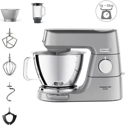 Image de Robot Pâtissier Kenwood Titanium Chef Baker, 2 Bols Inox 3.5L et 5L, Balance Intégrée 6kg, Blender 1.8L